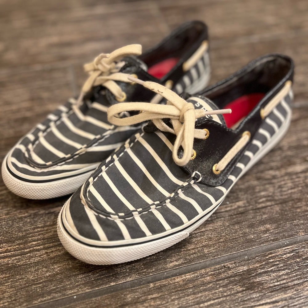 Sperry for J. Crew Top Sider Compass Stripe Boat Shoes, size 9